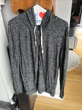 EXPRESS Black/Gray/White Tweed-esque Lightweight Zip-Up